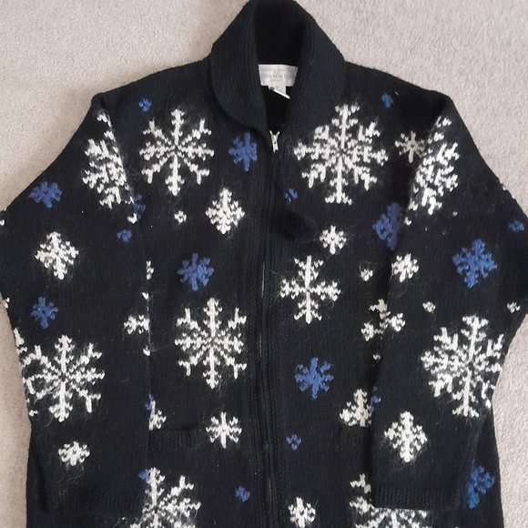 Vintage SnowFlake Zipper Up Wool Sweater - Picture 1 of 9